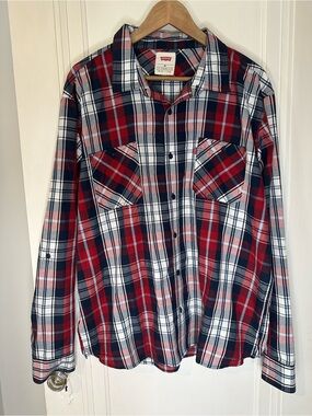 Levi's Red, Navy & White Plaid Long-Sleeve Button-Down Shirt XXL